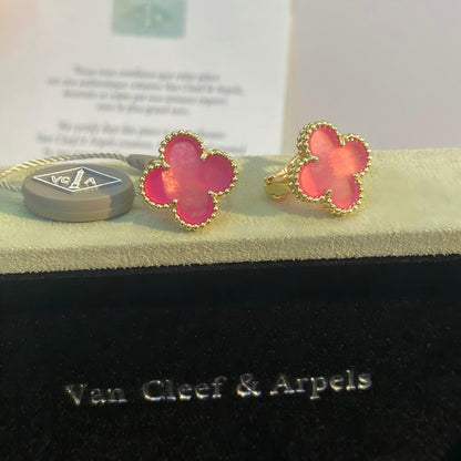 [AuraEcho]NEW CLOVER 15MM PINK ENAMEL STUD EARRINGS