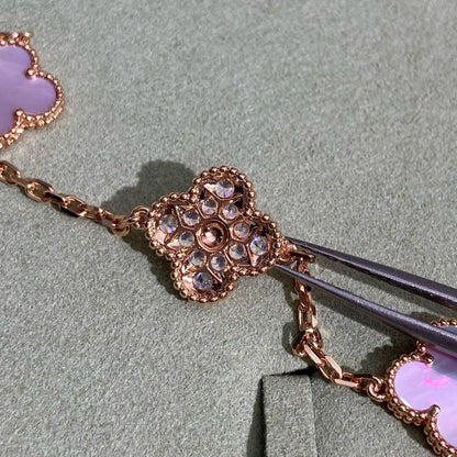 [AuraEcho Jewelry]CLOVER 10 MOTIFS DIAMOND PINK MOP NECKLACE