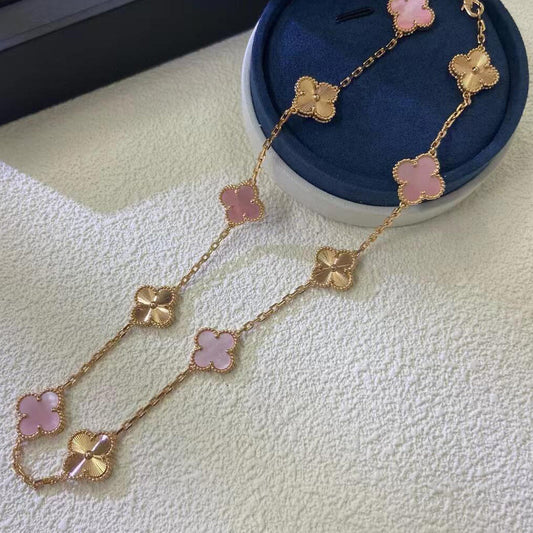 [AuraEcho Jewelry]CLOVER 10 MOTIFS  LASER PINK MOP NECKLACE