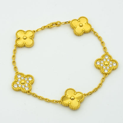 [AuraEcho] CLASH & Clover Laser 5-Motif & LOVE Brushed Bracelet Stack Set