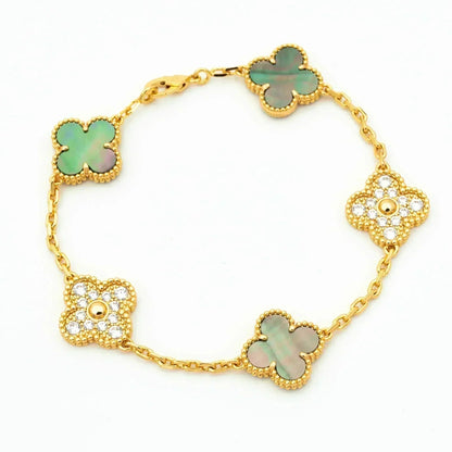 [Auraecho] CLOVER 5 MOTIF GRAY MOP BRACELET COLLECTION