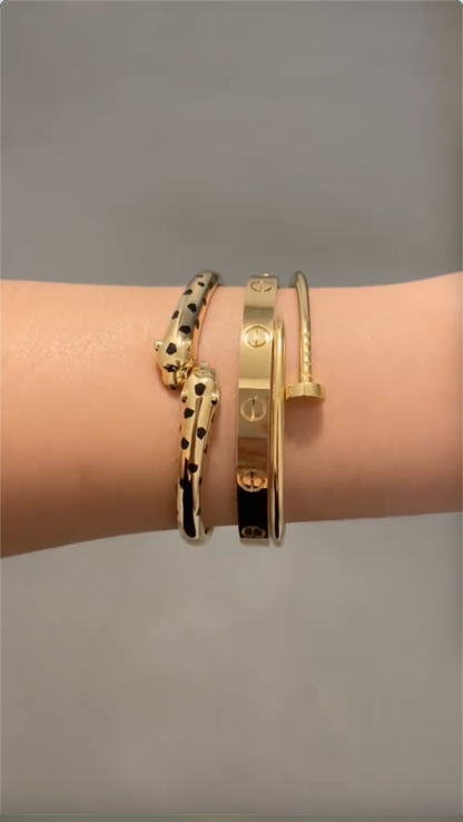 [AuraEcho] Panthère & LOVE  & JUSTE  Diamond Bracelet Stack Set