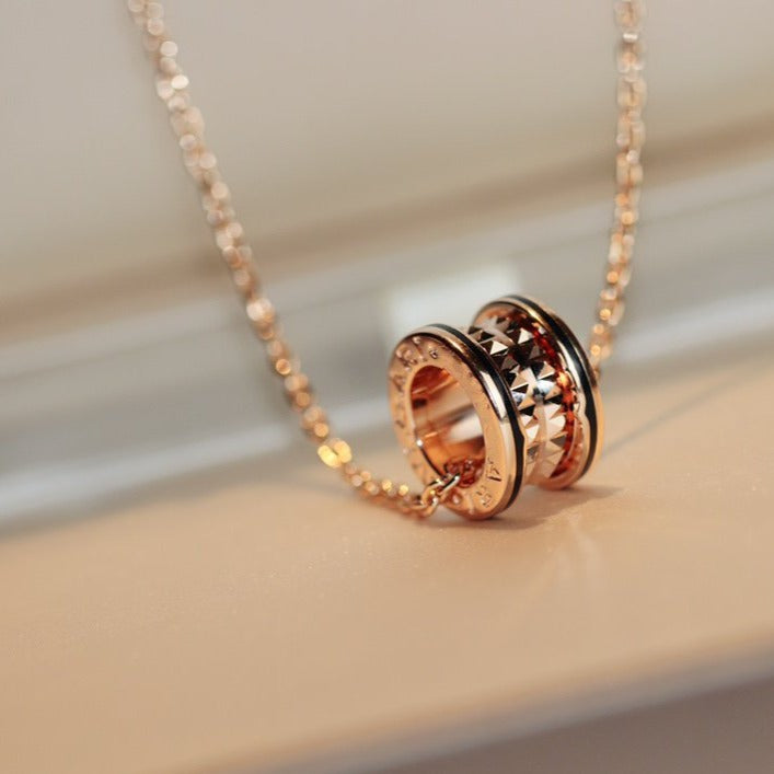 [AuraEcho Jewelry]ZERO 1 ROCK PEDANT PINK GOLD BLACK NECKLACE