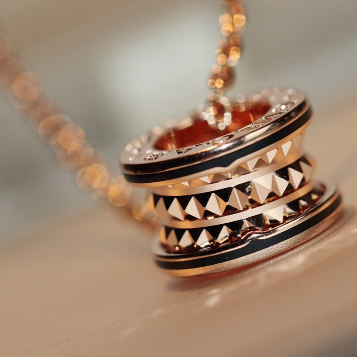 [AuraEcho Jewelry]ZERO 1 ROCK PEDANT PINK GOLD BLACK NECKLACE