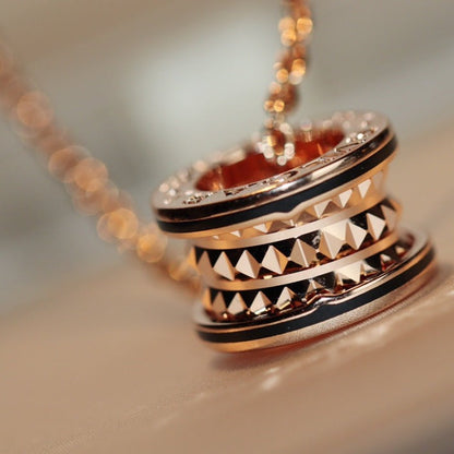 [AuraEcho Jewelry]ZERO 1 ROCK PEDANT PINK GOLD BLACK NECKLACE