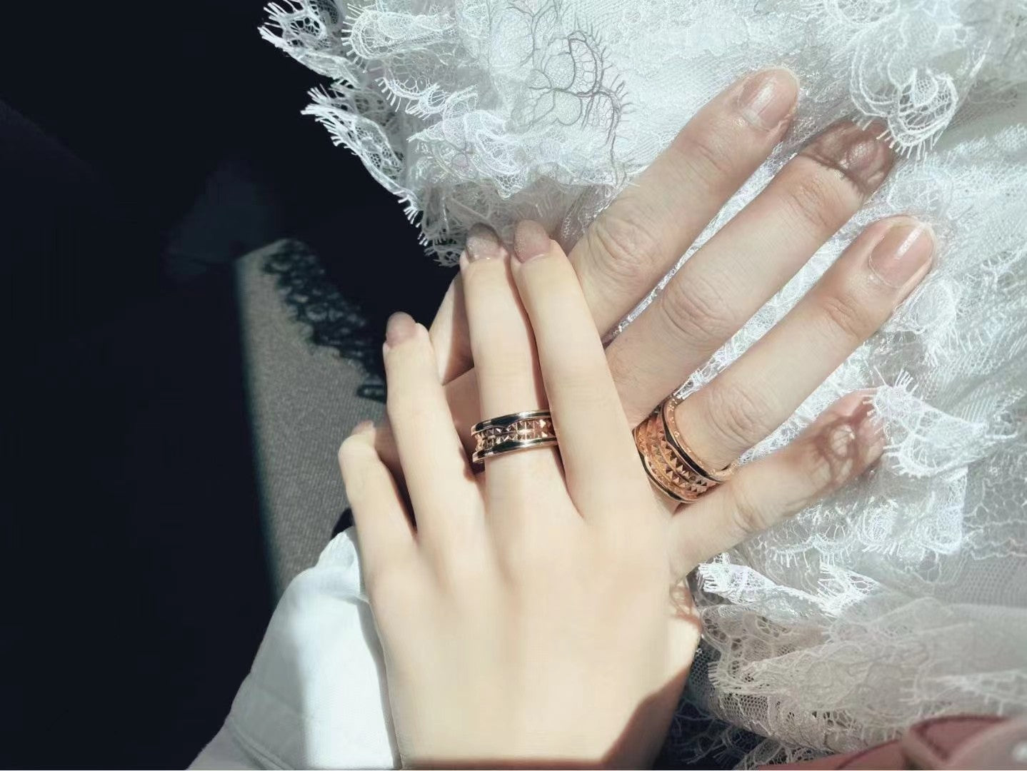 [AuraEcho Jewelry]ZERO 1 ROCK BLACK CERAMIC PINK GOLD LARGE MODEL