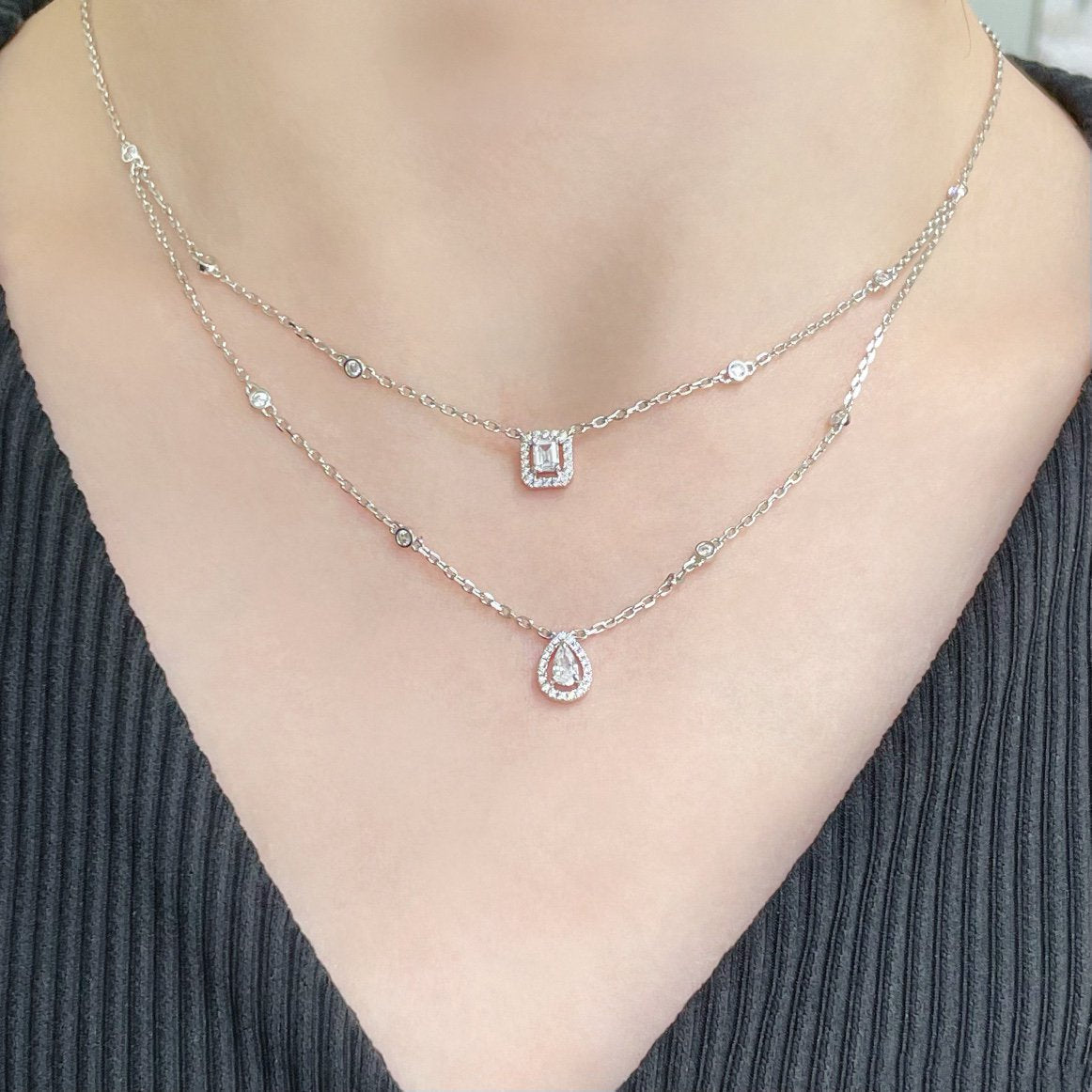 [AuraEcho]MY TWIN 2 ROW DIAMOND NECKLACE