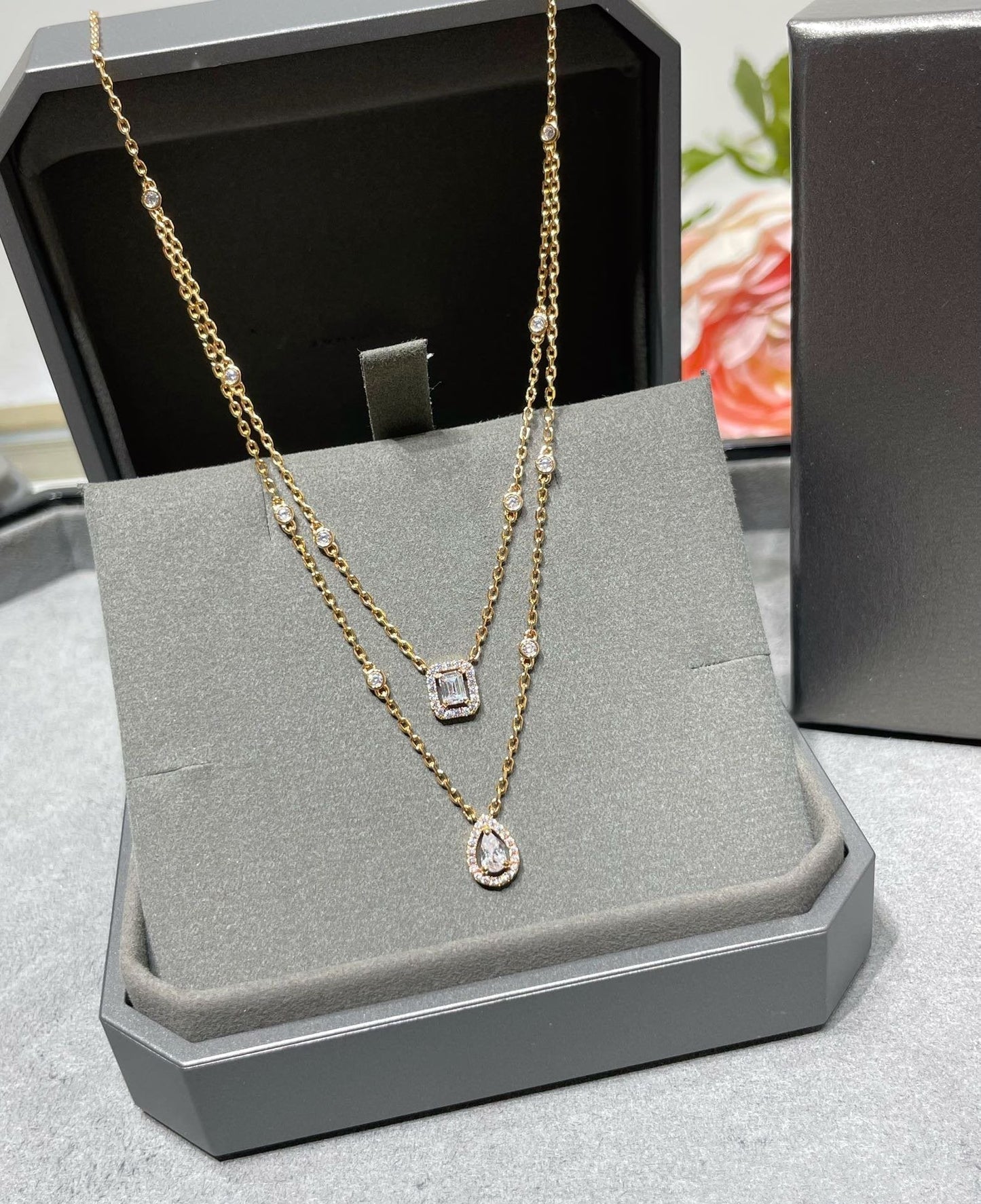 [AuraEcho]MY TWIN 2 ROW DIAMOND NECKLACE