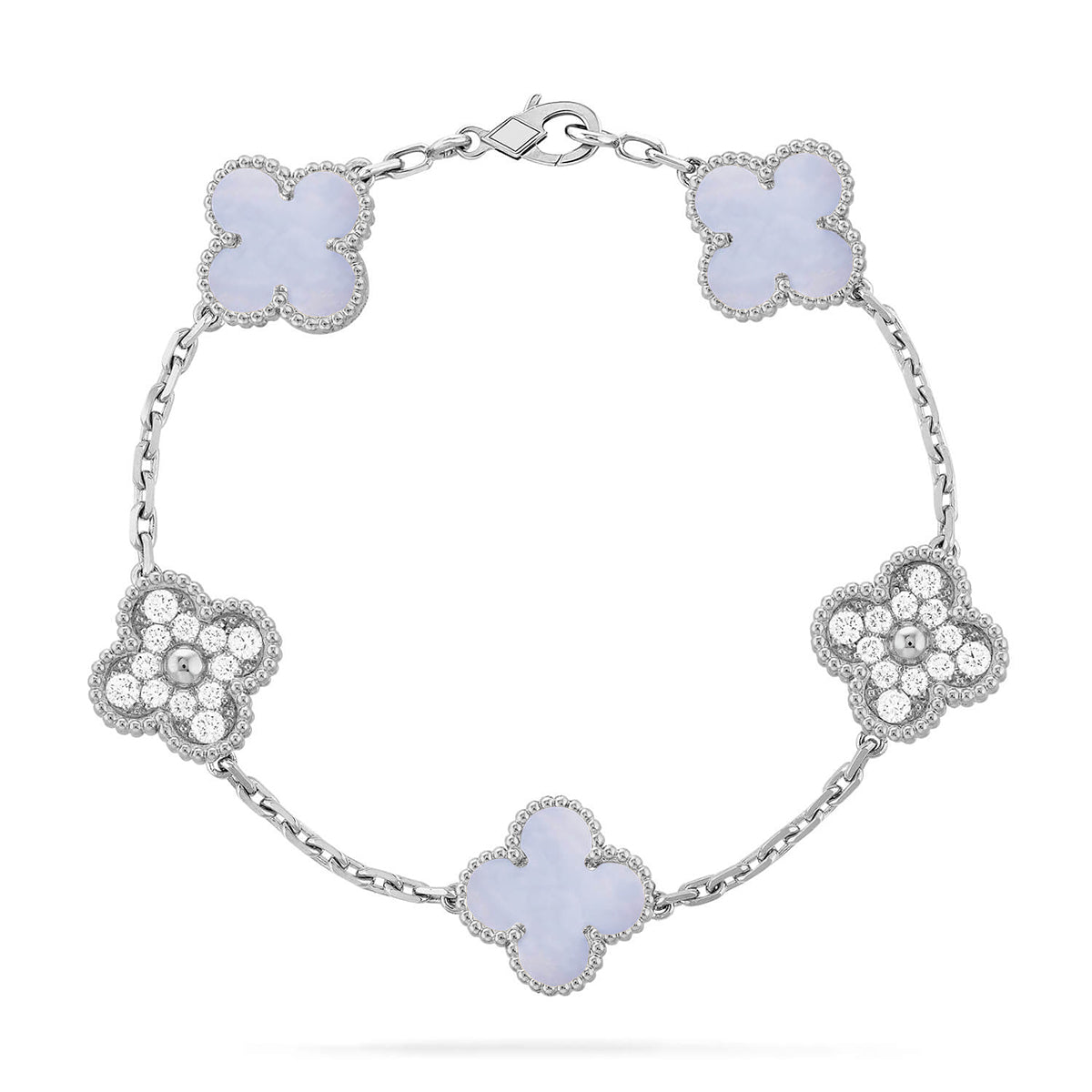 [Auraecho] CLOVER 5 MOTIF PURPLE CHALCEDONY BRACELET COLLECTION