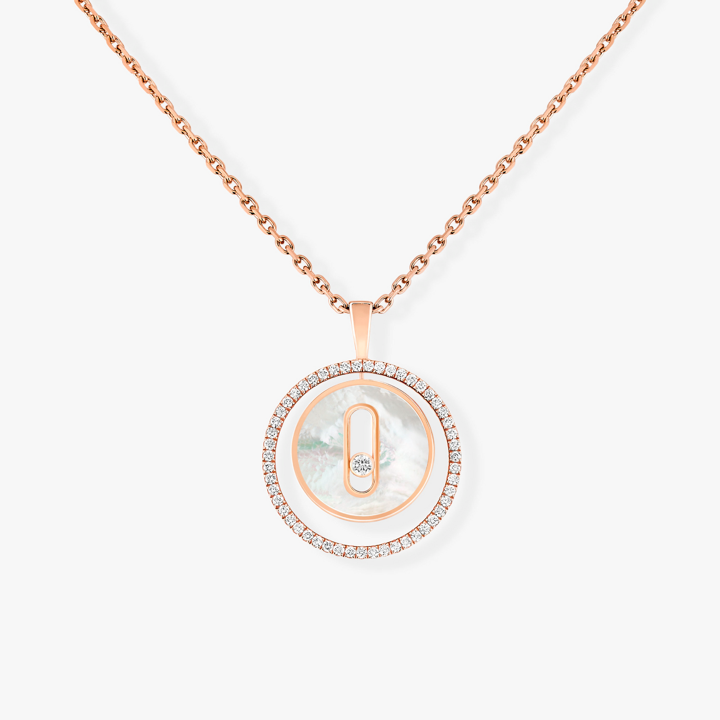 [AuraEcho]LUCKY MOVE 1 DIAMOND WHITE MOTHER OF PEARL PINK GOLD DIAMOND NECKLACE