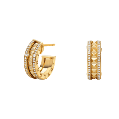 [AuraEcho Jewelry]ZERO 1 ROCK GOLD EARRINGS WITH STUDDED SPIRAL AND PAVED DIAMONDS