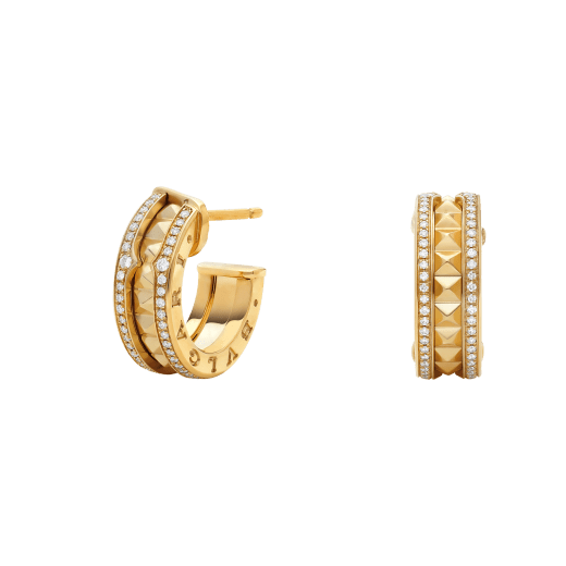 [AuraEcho Jewelry]ZERO 1 ROCK GOLD EARRINGS WITH STUDDED SPIRAL AND PAVED DIAMONDS