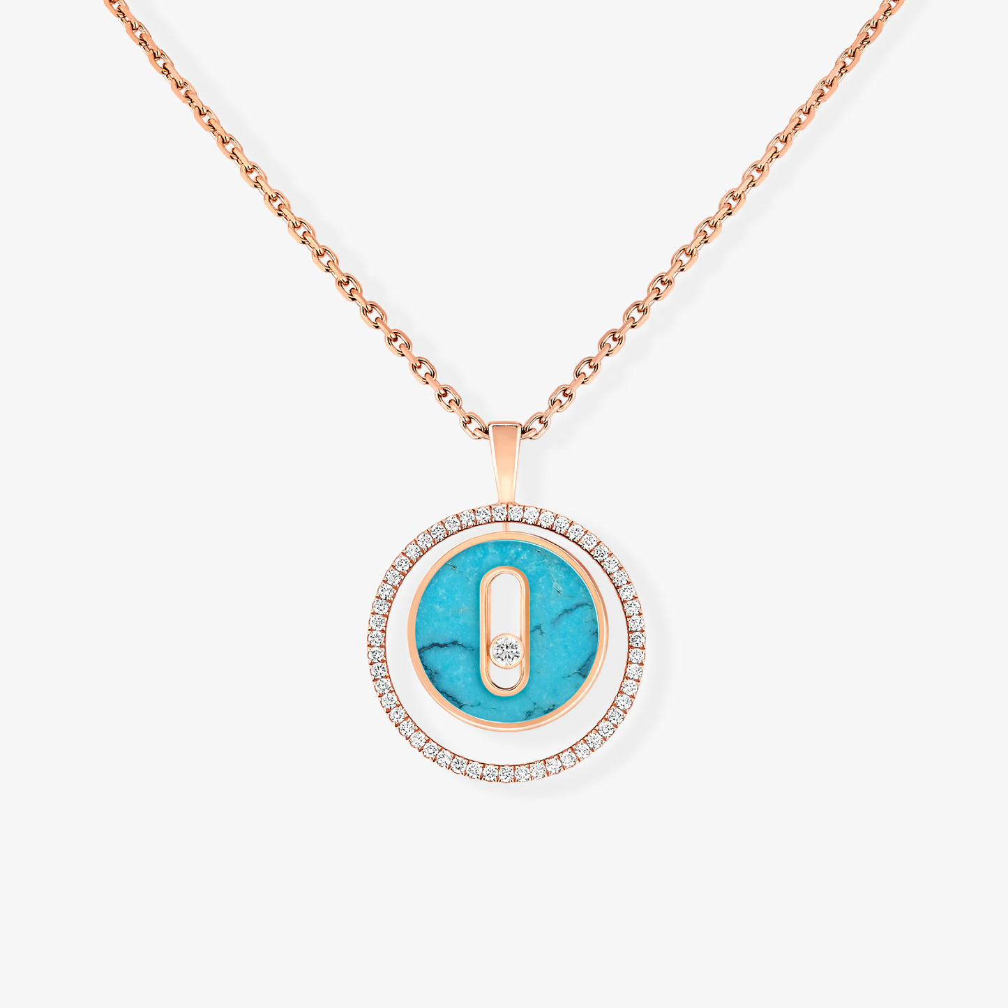 [AuraEcho]LUCKY MOVE 1 DIAMOND TURQUOISE PINK GOLD DIAMOND NECKLACE