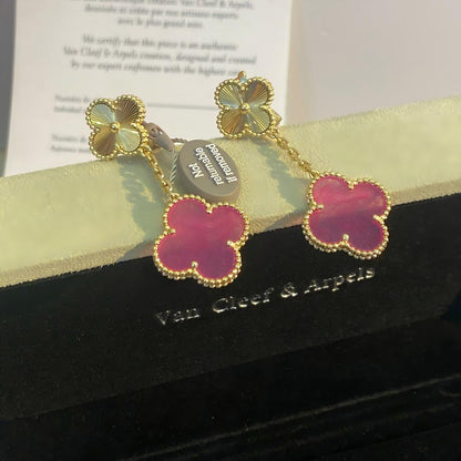 [AuraEcho]NEW CLOVER 2 MOTIF PINK ENAMEL EARRINGS
