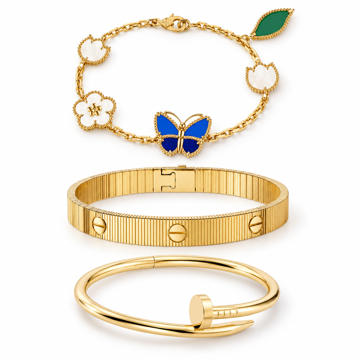 [AuraEcho]Clover Lucky Spring & Love & Juste Garden 3-Piece  Bracelet Stack Set