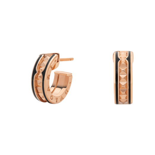 [AuraEcho Jewelry]ZERO 1 ROCK PINK GOLD EARRINGS WITH STUDDED SPIRAL AND BLACK CERAMIC
