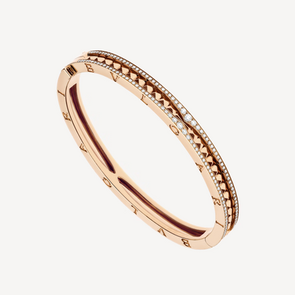 [AuraEcho Jewelry]ZERO 1 SPIRAL AND PAVED DIAMOND PINK GOLD BRACELET