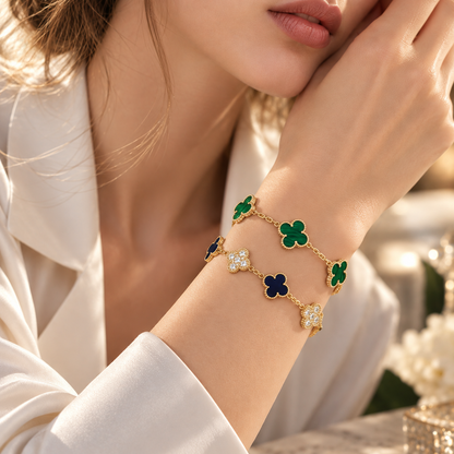[AuraEcho]Clover 5-Motif Malachite & Pietersite Bracelet Stack Set