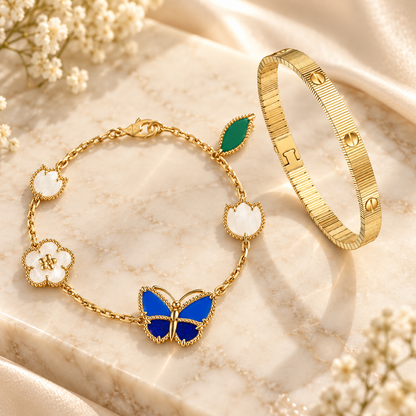 [AuraEcho] Lucky Spring Butterfly 5-Motif & LOVE Unlimited Bracelet Stack Set