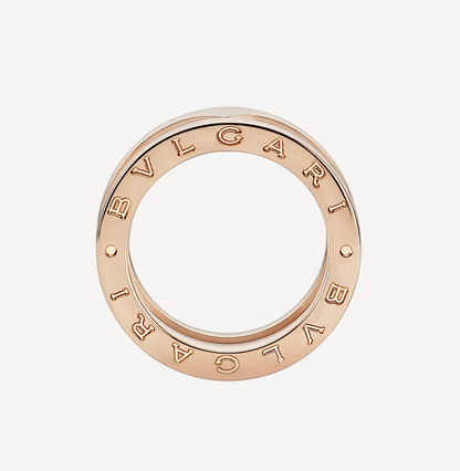 [AuraEcho Jewelry]ZERO 1 TWO-BAND LOOPS AND WHITE CERAMIC SPIRAL PINK GOLD RING