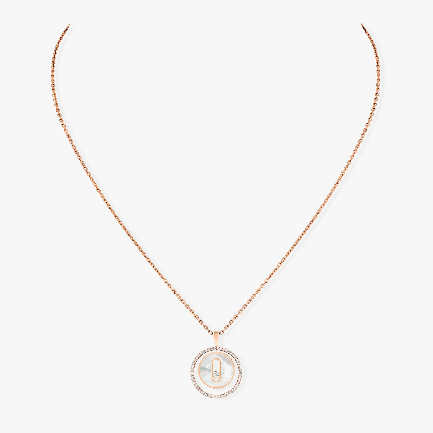 [AuraEcho]LUCKY MOVE 1 DIAMOND WHITE MOTHER OF PEARL PINK GOLD DIAMOND NECKLACE