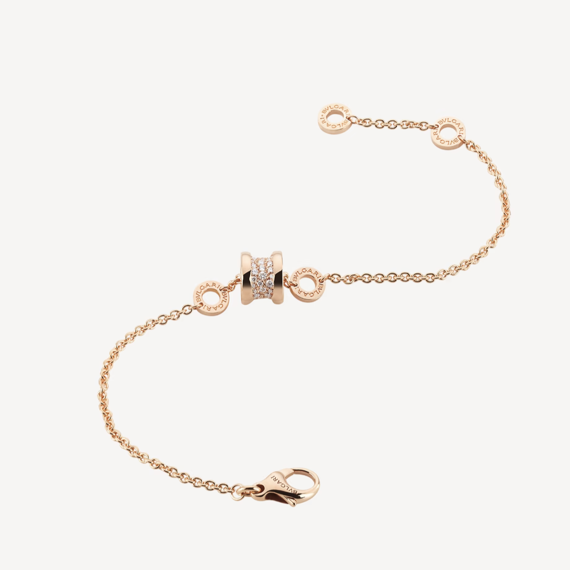 [AuraEcho Jewelry]ZERO 1 SOFT PINK GOLD WITH PAVED DIAMONDS ON THE SPIRAL BRACELET