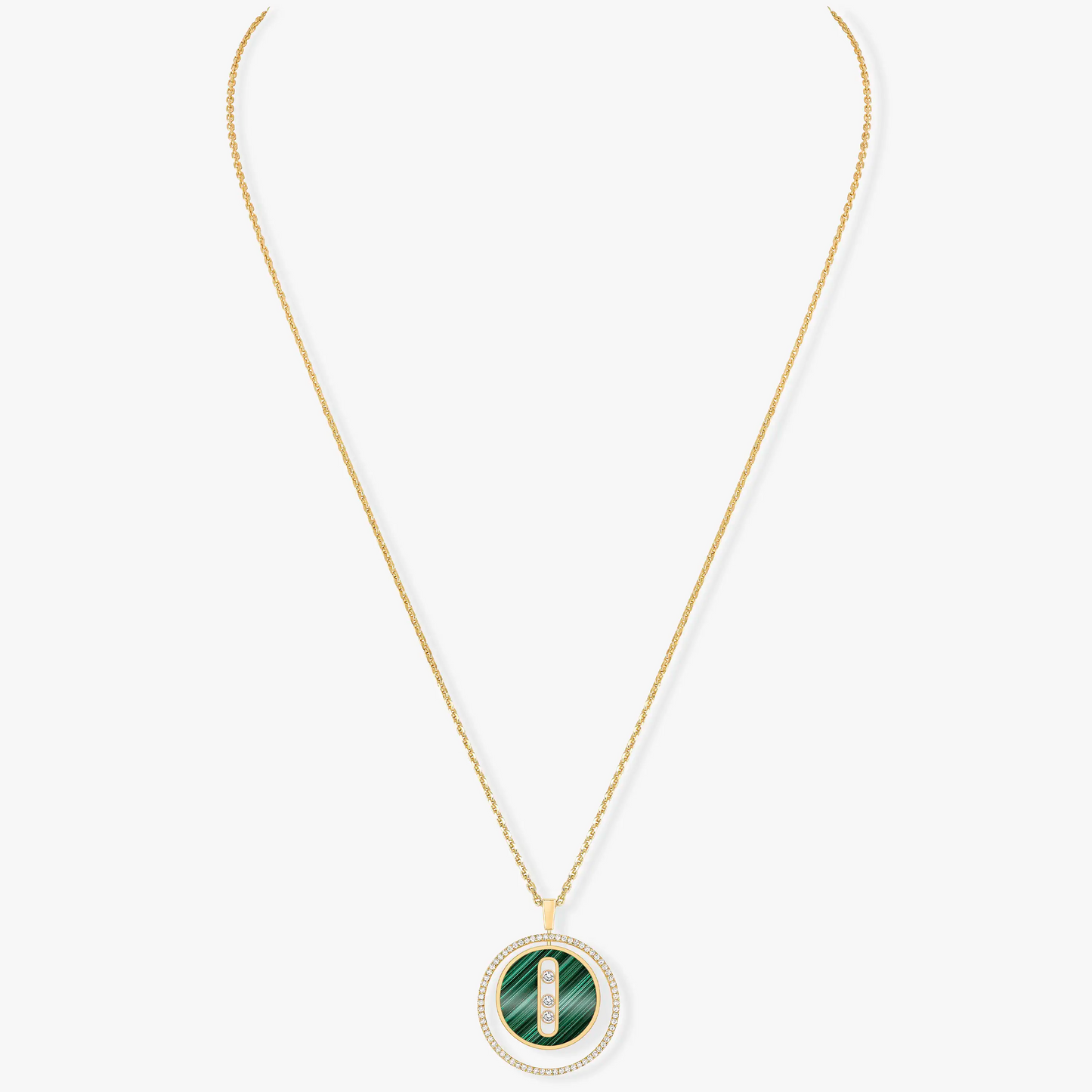 [AuraEcho]LUCKY MOVE 3 DIAMOND MALACHITE GOLD DIAMOND NECKLACE