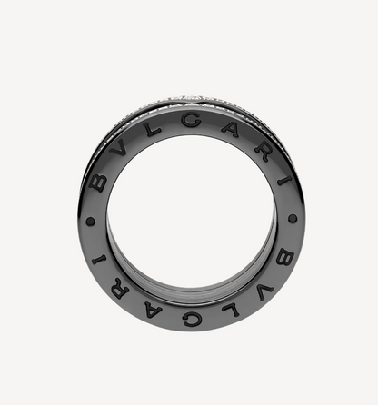 [AuraEcho Jewelry]ZERO 1 ROCK FOUR-BAND BLACK CERAMIC WITH STUDDED SPIRAL AND PAVED DIAMONDS RING