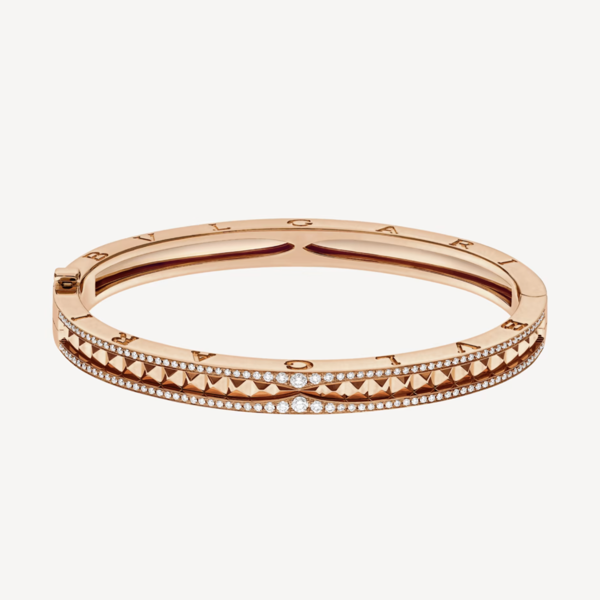 [AuraEcho Jewelry]ZERO 1 SPIRAL AND PAVED DIAMOND PINK GOLD BRACELET