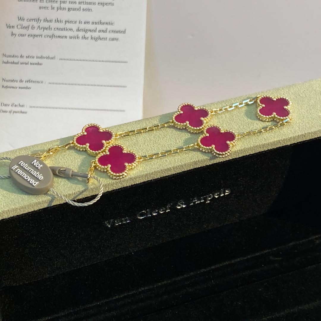 [AuraEcho]NEW CLOVER 5 MOTIFS PINK ENAMEL BRACELET