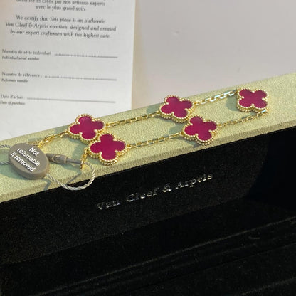 [AuraEcho]NEW CLOVER 5 MOTIFS PINK ENAMEL BRACELET