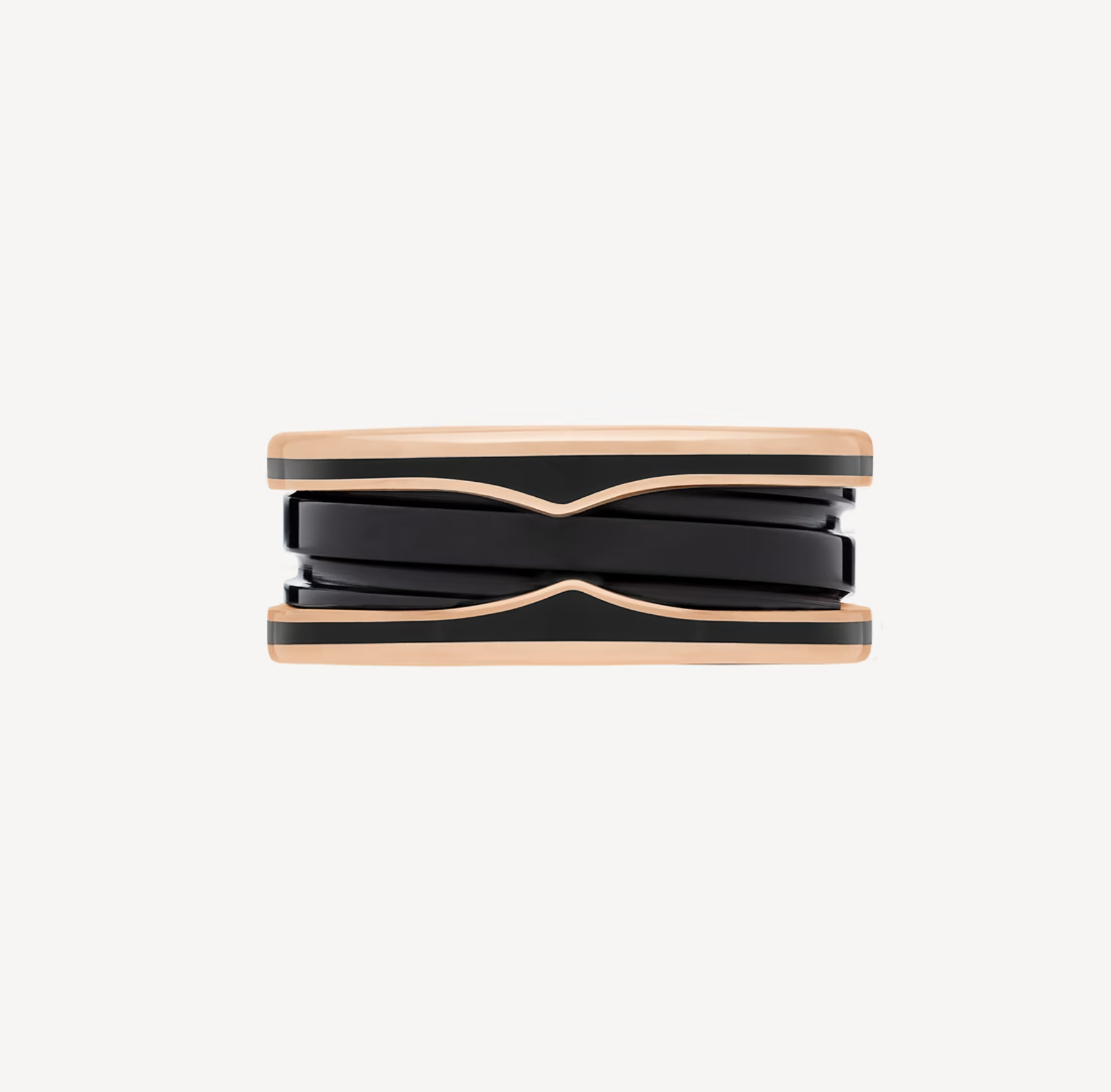 [AuraEcho Jewelry]ZERO 1 TWO-BAND WITH MATTE BLACK CERAMIC PINK GOLD RING