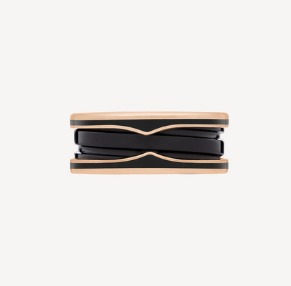 [AuraEcho Jewelry]ZERO 1 TWO-BAND WITH MATTE BLACK CERAMIC PINK GOLD RING