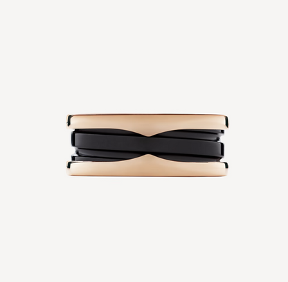 [AuraEcho Jewelry]ZERO 1 TWO-BAND LOOPS AND BLACK CERAMIC PINK GOLD RING