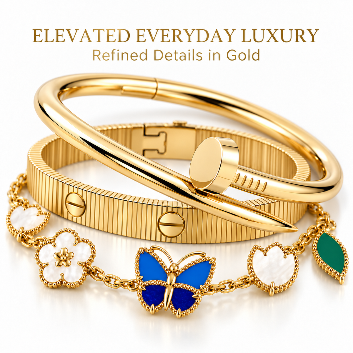 [AuraEcho]Clover Lucky Spring & Love & Juste Garden 3-Piece  Bracelet Stack Set