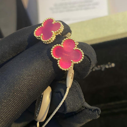 [AuraEcho]NEW CLOVER 15MM PINK ENAMEL STUD EARRINGS