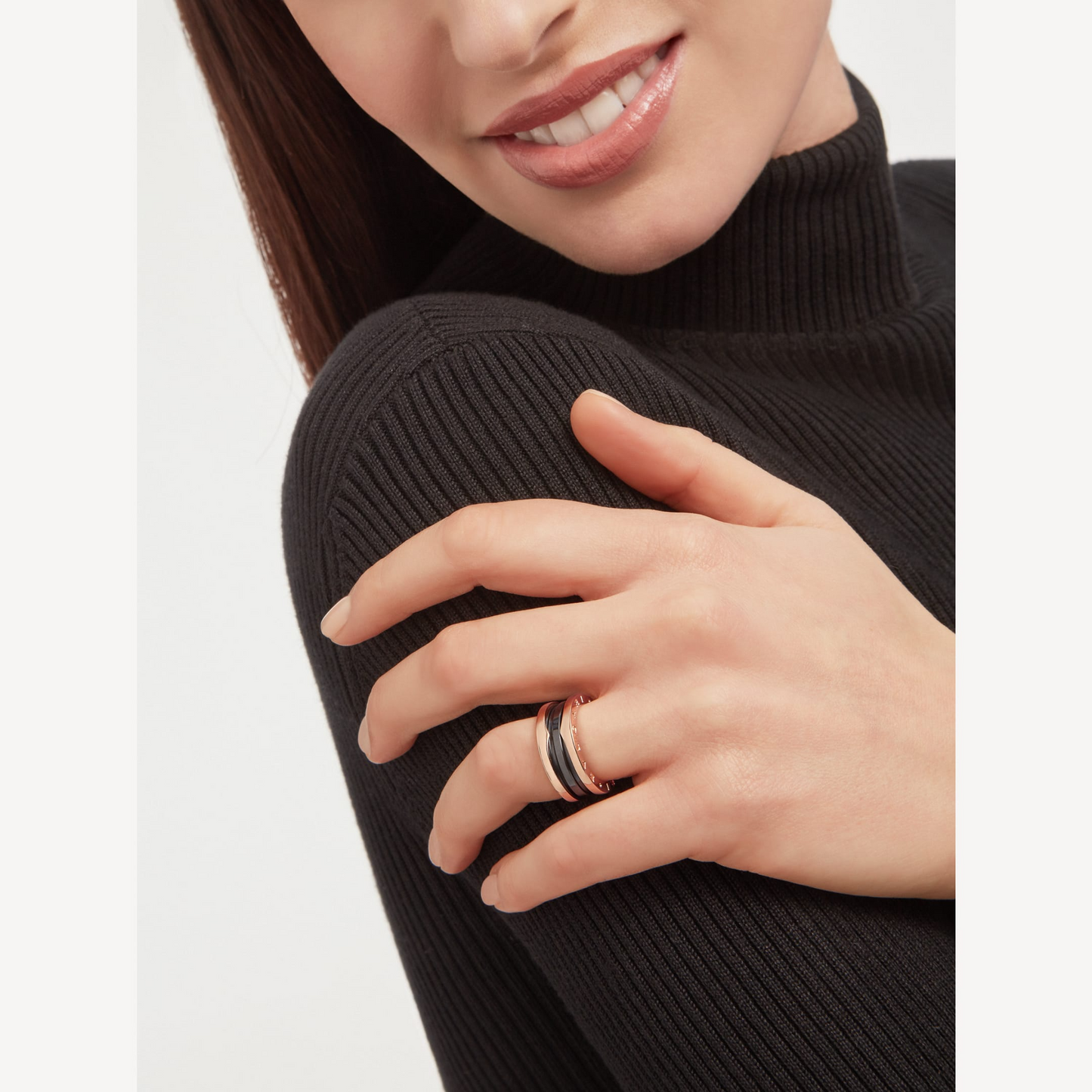 [AuraEcho Jewelry]ZERO 1 TWO-BAND LOOPS AND BLACK CERAMIC PINK GOLD RING