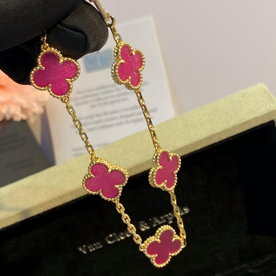 [AuraEcho]NEW CLOVER 5 MOTIFS PINK ENAMEL BRACELET