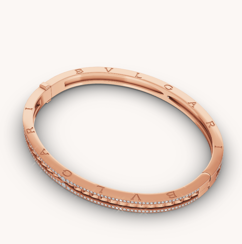[AuraEcho Jewelry]ZERO 1 SPIRAL AND PAVED DIAMOND PINK GOLD BRACELET