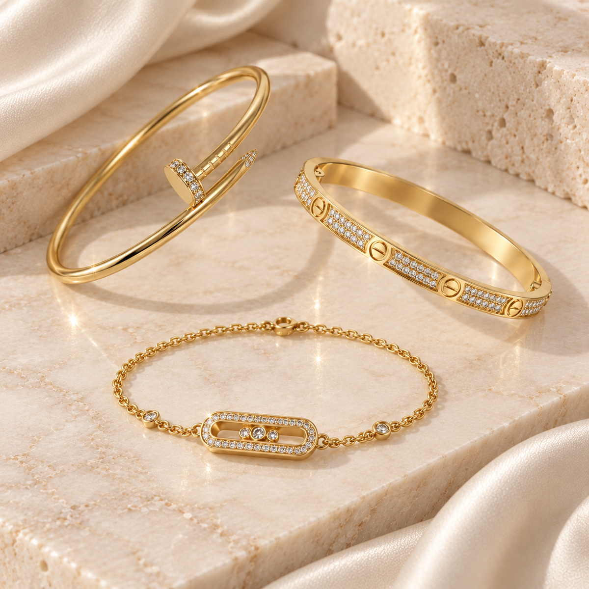[AuraEcho] LOVE & JUSTE Baby Move Diamond Bracelet Stack Set