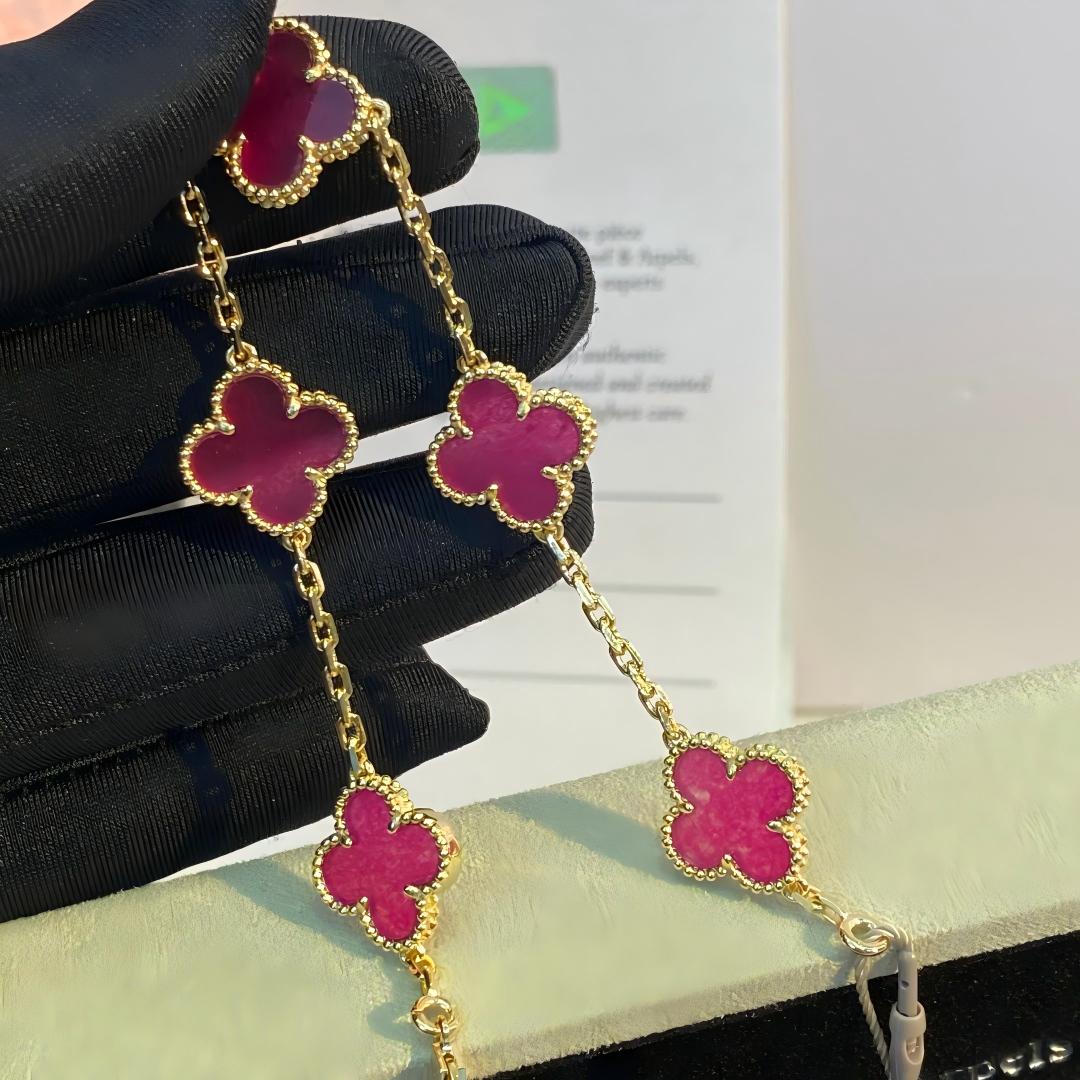[AuraEcho]NEW CLOVER 5 MOTIFS PINK ENAMEL BRACELET
