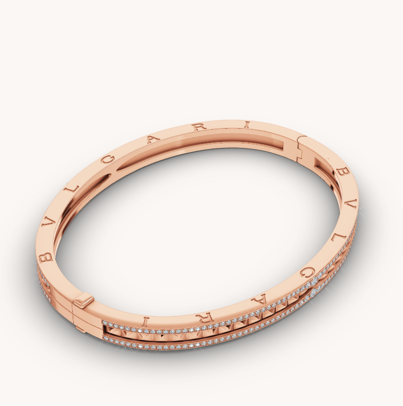 [AuraEcho Jewelry]ZERO 1 SPIRAL AND PAVED DIAMOND PINK GOLD BRACELET