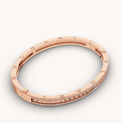 [AuraEcho Jewelry]ZERO 1 SPIRAL AND PAVED DIAMOND PINK GOLD BRACELET