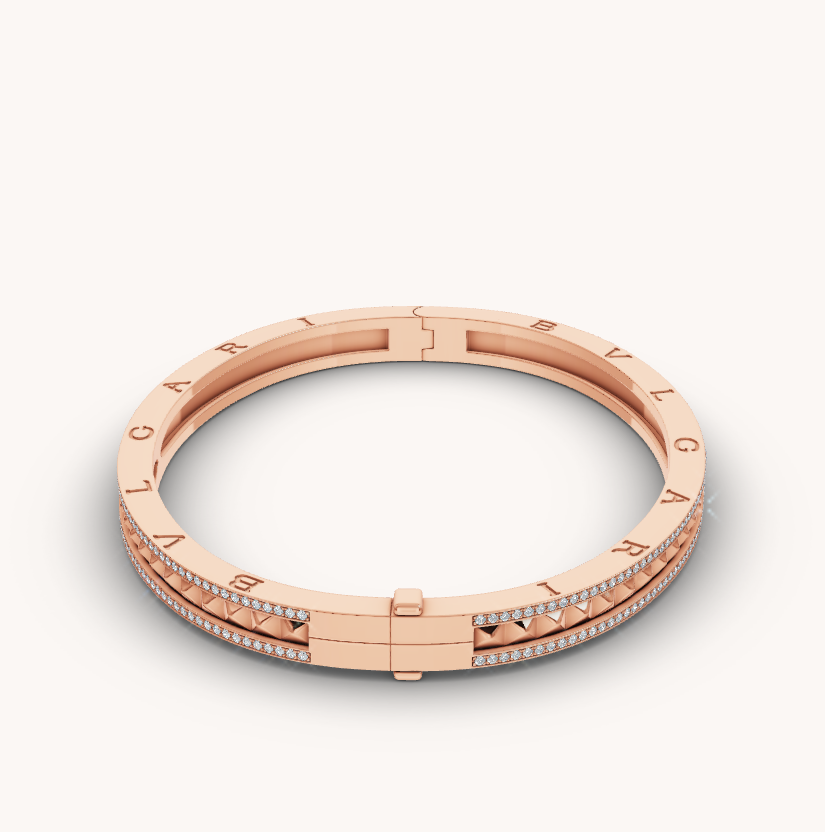 [AuraEcho Jewelry]ZERO 1 SPIRAL AND PAVED DIAMOND PINK GOLD BRACELET