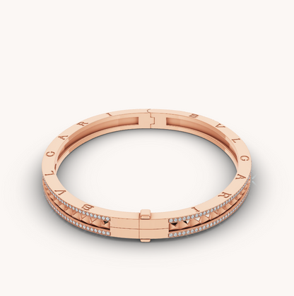 [AuraEcho Jewelry]ZERO 1 SPIRAL AND PAVED DIAMOND PINK GOLD BRACELET
