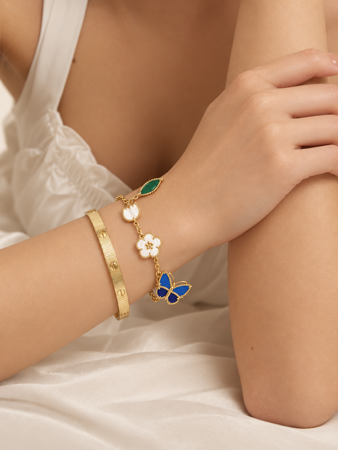 [AuraEcho] Lucky Spring Butterfly 5-Motif & LOVE Unlimited Bracelet Stack Set