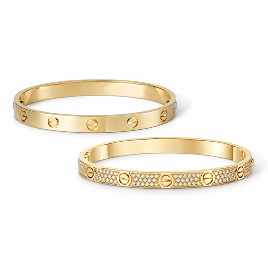 [AuraEcho] LOVE  Classic & Diamond-Paved Bracelet Stack Set