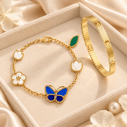 [AuraEcho] Lucky Spring Butterfly 5-Motif & LOVE Unlimited Bracelet Stack Set