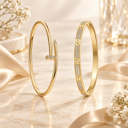 [AuraEcho] JUSTE Diamond & LOVE Diamond-Paved Bracelet Stack Set