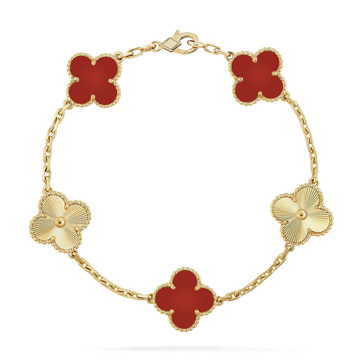 [Auraecho] CLOVER 5 MOTIF RED CORNELIAN BRACELET COLLECTION